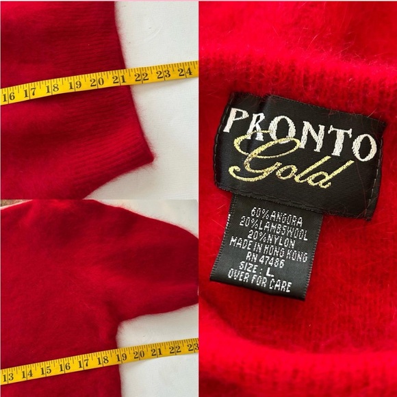 Vintage 1980s Pronto Gold puff-sleeve sweater Wool red Large. - Picture 6 of 7